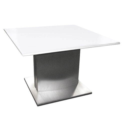 22" White Marble & Silver Metal Square Pedestal End Table – 21.5"W x 21.5"D x 22"H