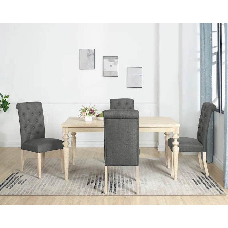 Wooden Dining Table and Chairs Set Simple Dining Table and Chair Sets with Tufted Upholstered Chairs and Turned Leg for Kitchen