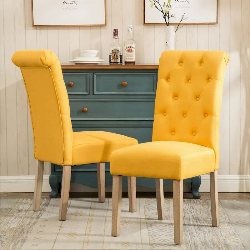 Wooden Dining Table and Chairs Set Simple Dining Table and Chair Sets with Tufted Upholstered Chairs and Turned Leg for Kitchen