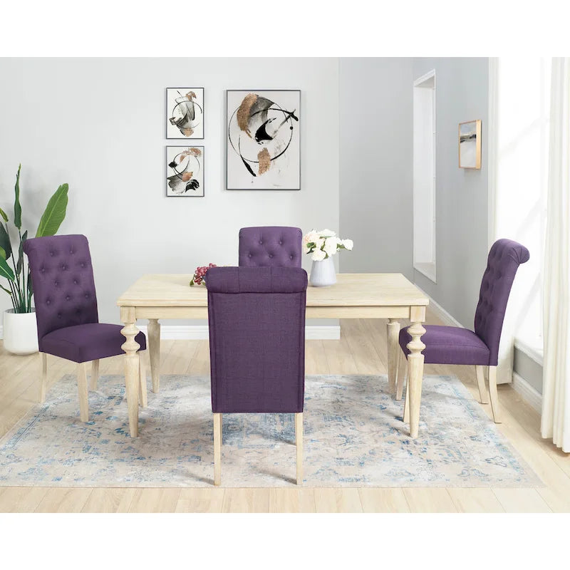 Wooden Dining Table and Chairs Set Simple Dining Table and Chair Sets with Tufted Upholstered Chairs and Turned Leg for Kitchen
