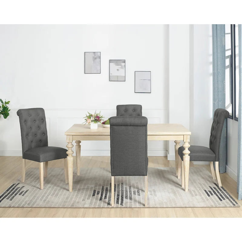 Wooden Dining Table and Chairs Set Simple Dining Table and Chair Sets with Tufted Upholstered Chairs and Turned Leg for Kitchen
