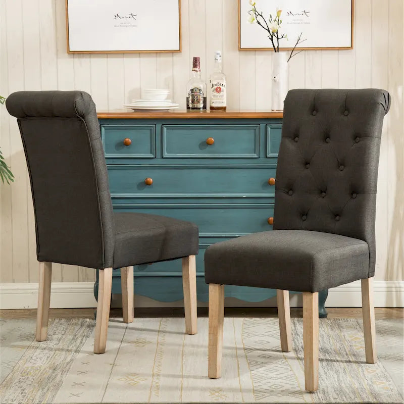 Wooden Dining Table and Chairs Set Simple Dining Table and Chair Sets with Tufted Upholstered Chairs and Turned Leg for Kitchen