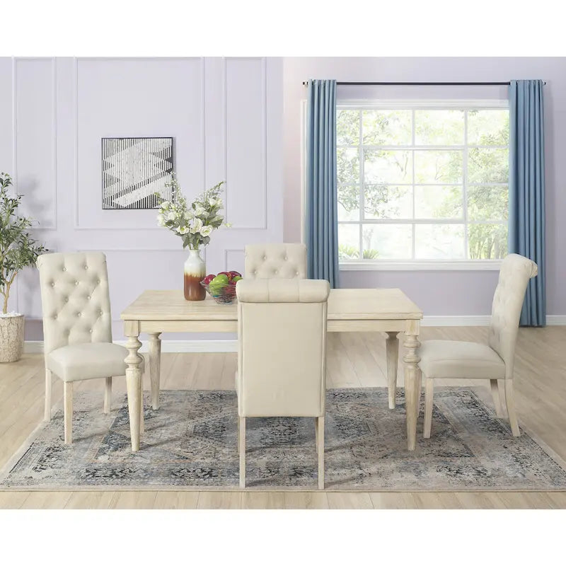 Wooden Dining Table and Chairs Set Simple Dining Table and Chair Sets with Tufted Upholstered Chairs and Turned Leg for Kitchen