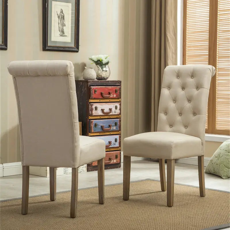 Wooden Dining Table and Chairs Set Simple Dining Table and Chair Sets with Tufted Upholstered Chairs and Turned Leg for Kitchen