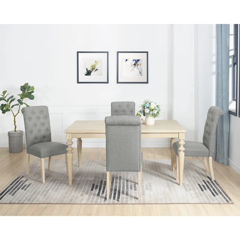 Wooden Dining Table and Chairs Set Simple Dining Table and Chair Sets with Tufted Upholstered Chairs and Turned Leg for Kitchen