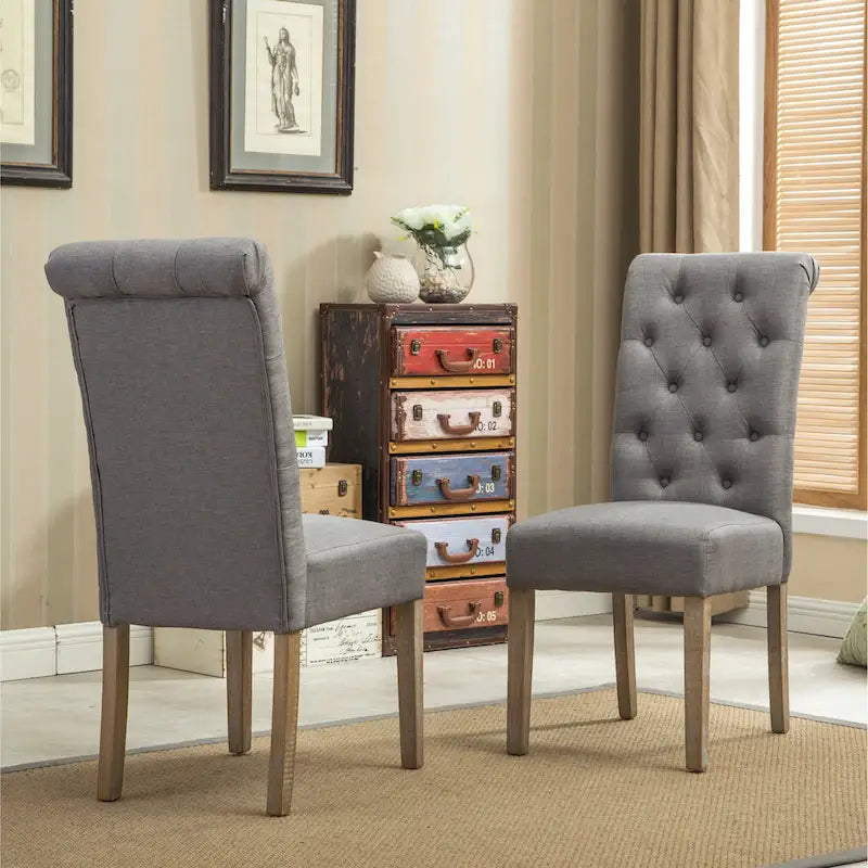 Wooden Dining Table and Chairs Set Simple Dining Table and Chair Sets with Tufted Upholstered Chairs and Turned Leg for Kitchen