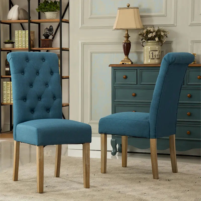 Wooden Dining Table and Chairs Set Simple Dining Table and Chair Sets with Tufted Upholstered Chairs and Turned Leg for Kitchen