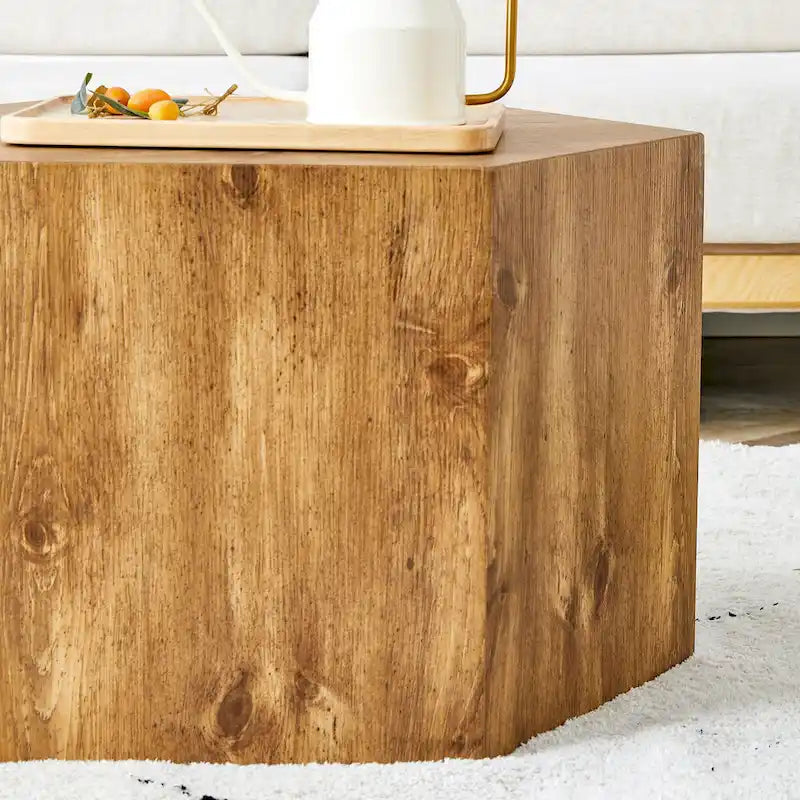 Hexagonal Coffee Table Textured Coffee Table with Non-slip Foot Mat Living Room End Table for Small Space