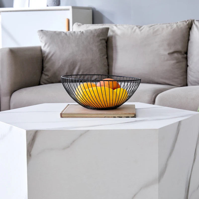 Hexagonal Coffee Table Textured Coffee Table with Non-slip Foot Mat Living Room End Table for Small Space