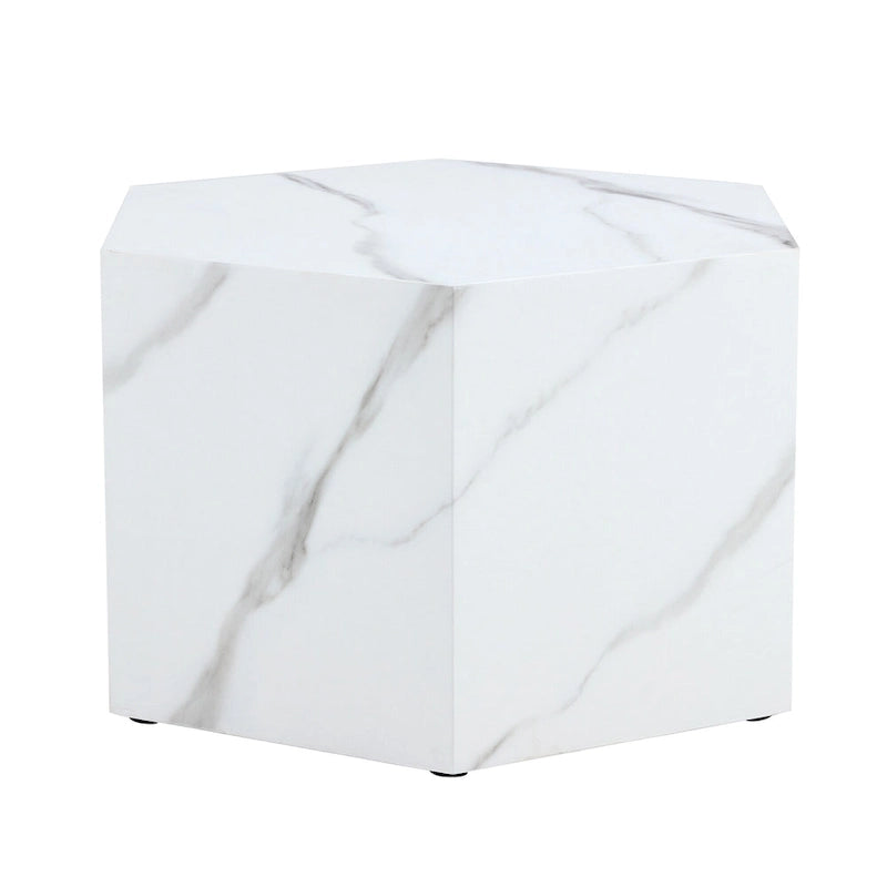 Hexagonal Coffee Table Textured Coffee Table with Non-slip Foot Mat Living Room End Table for Small Space