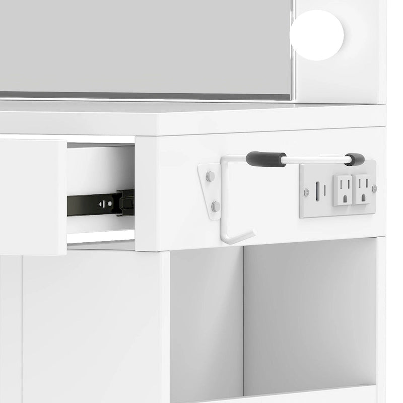 Moasis 39.5W Bedroom Makeup Vanity Desk with Mirror and Power Outlets&Hairdryer Holder