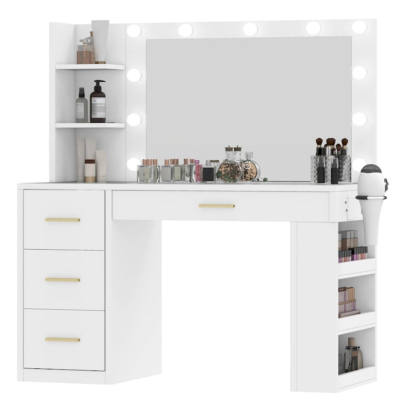 Moasis 39.5W Bedroom Makeup Vanity Desk with Mirror and Power Outlets&Hairdryer Holder