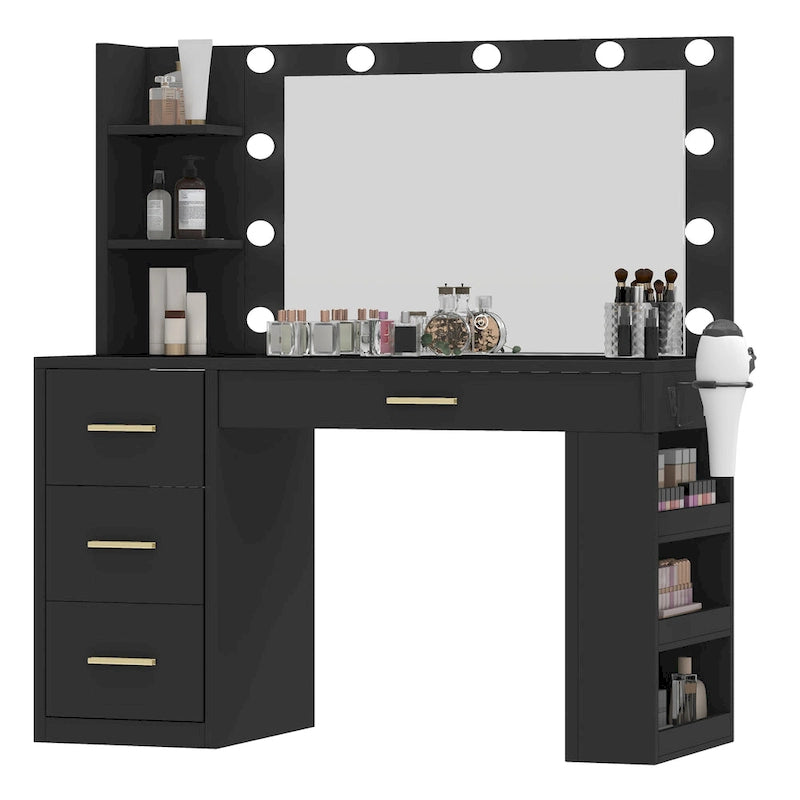 Moasis 39.5W Bedroom Makeup Vanity Desk with Mirror and Power Outlets&Hairdryer Holder