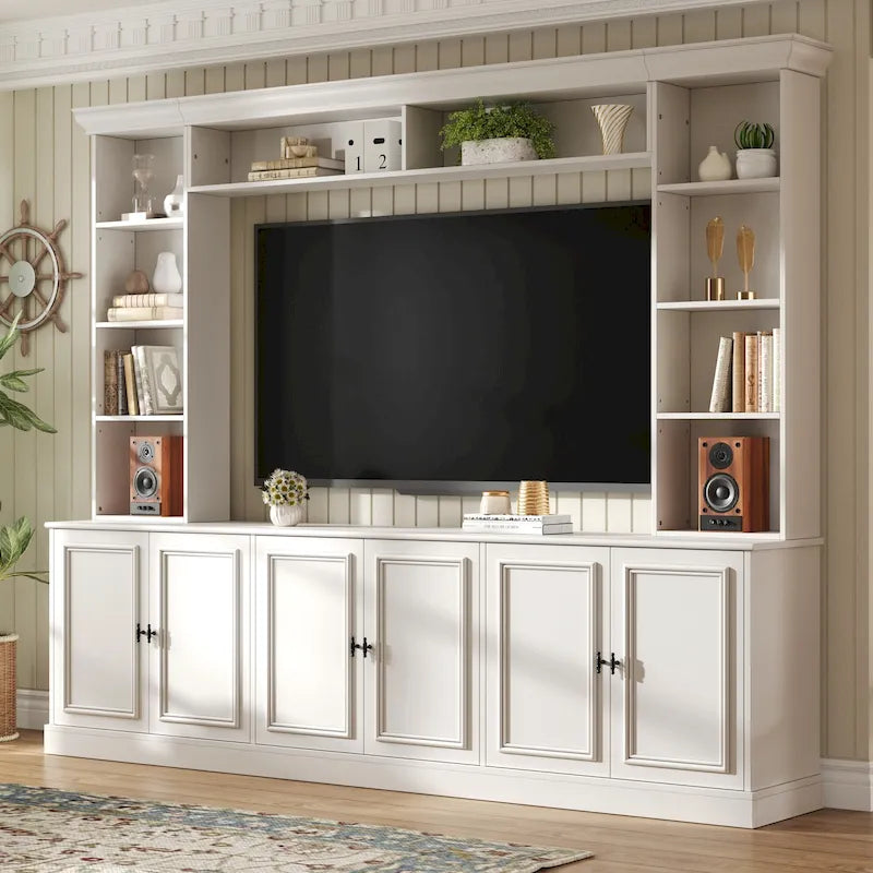 4-Piece Entertainment Center Wall Unit Set with Bridge for TVs Up to 70, TV Stand W/Adjustable Shelves, Large Media Console