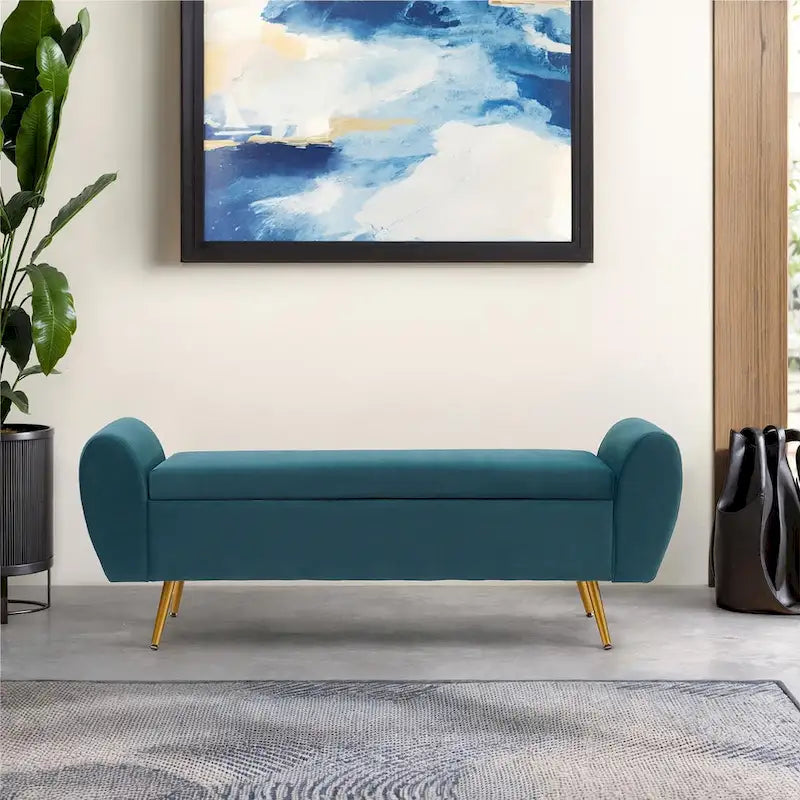 Upholstered 56W Flip Top Storage Bench with arms