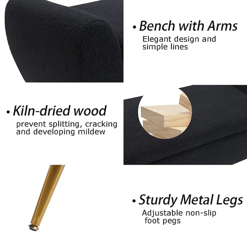 Upholstered 56W Flip Top Storage Bench with arms