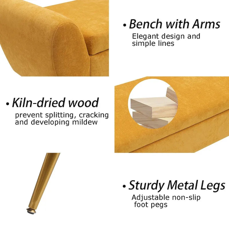 Upholstered 56W Flip Top Storage Bench with arms