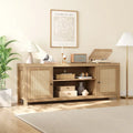 Rattan TV Stand for 65 Inch, Boho Entertainment Center with Storage and Doors - 65 inches