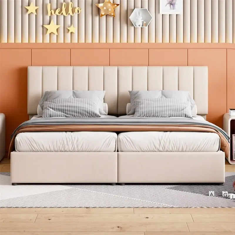 King Size Lift Up Storage Bed with Headboard and Underneath Storage, Upholstered Platform Bed with a Hydraulic Storage System