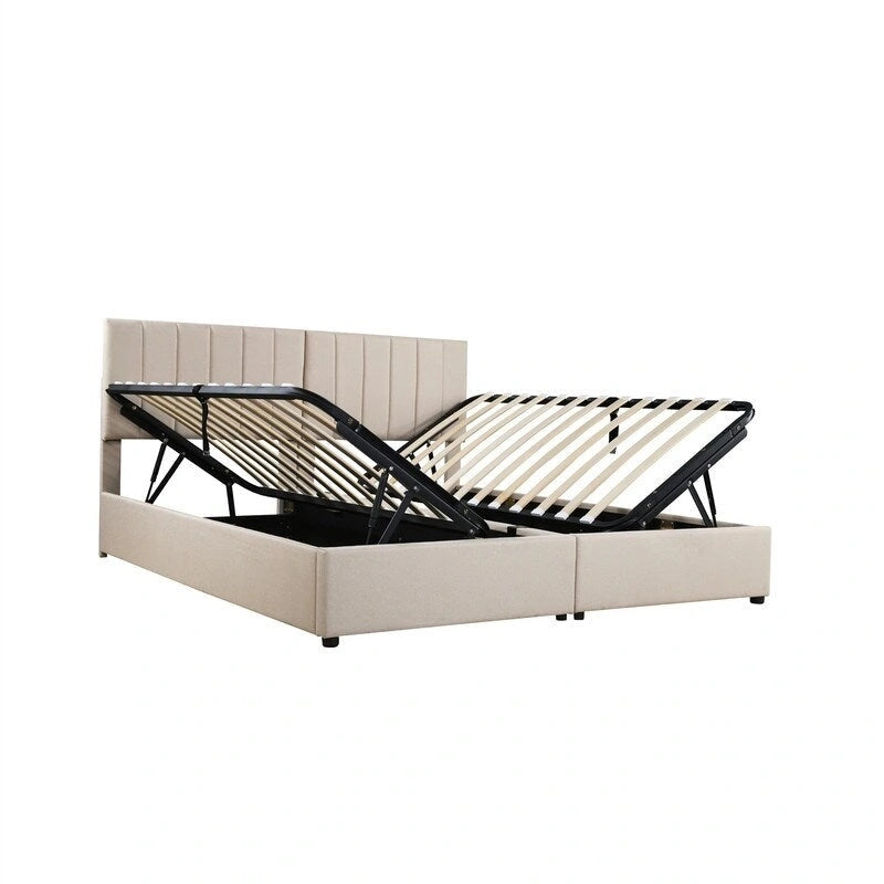 King Size Lift Up Storage Bed with Headboard and Underneath Storage, Upholstered Platform Bed with a Hydraulic Storage System