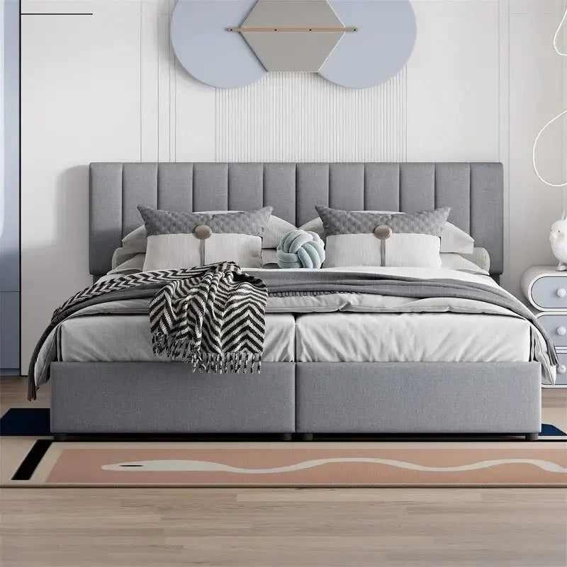King Size Lift Up Storage Bed with Headboard and Underneath Storage, Upholstered Platform Bed with a Hydraulic Storage System