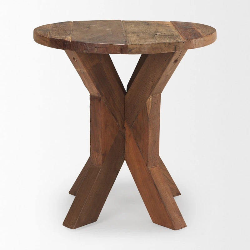 HomeRoots 26 Brown Distressed Reclaimed Wood End Table - 25.75' X '26' X '25.75