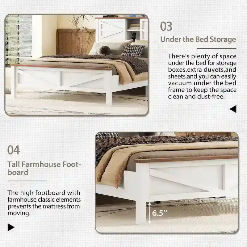 Farmhouse Platform Bed with Double Sliding Barn Door and Charging Station