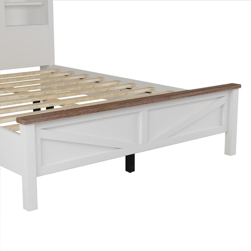 Farmhouse Platform Bed with Double Sliding Barn Door and Charging Station