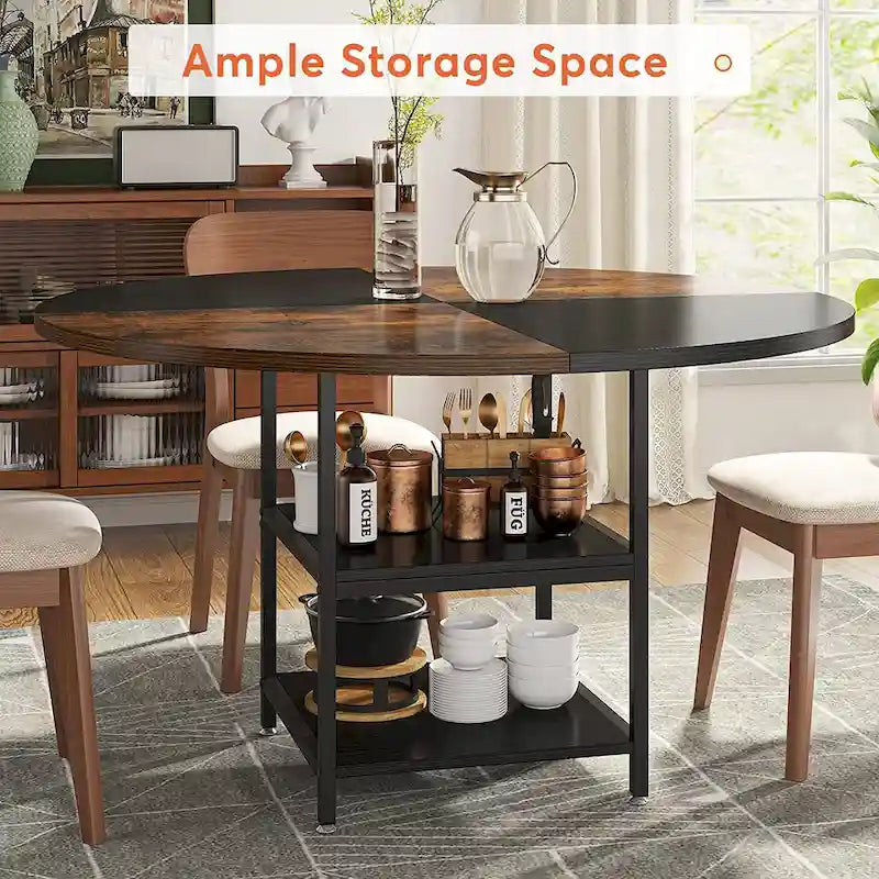 Round Dining Table for 4, 47 inch Kitchen Table Small Dinner Table with Storage Shelf
