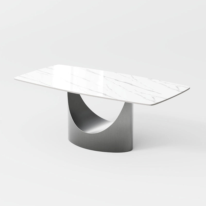 63-94 Hobart Modern Dining Table with Rectangular Sintered Stone Tabletop and Carbon Steel Leg for 4-10