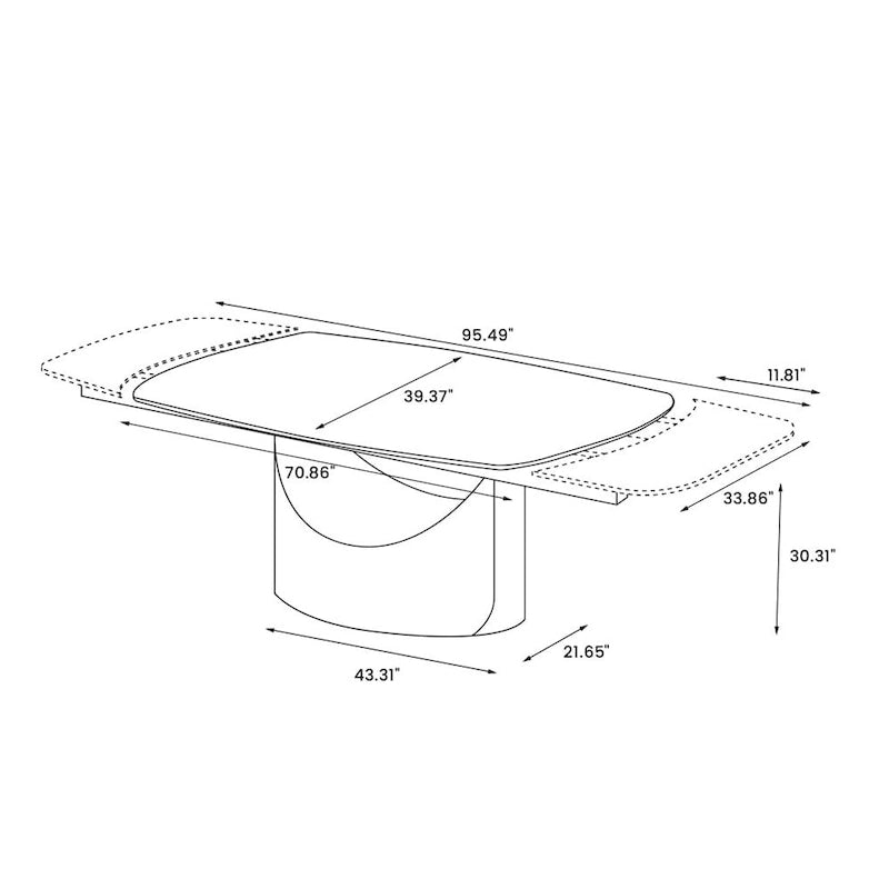 63-94 Hobart Modern Dining Table with Rectangular Sintered Stone Tabletop and Carbon Steel Leg for 4-10