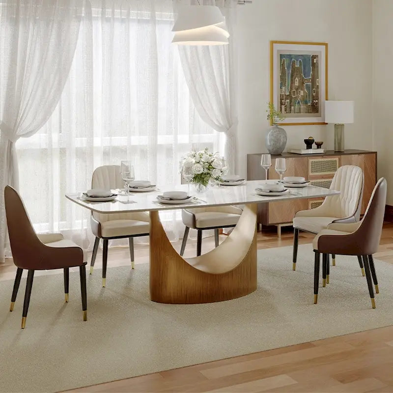 63-94 Hobart Modern Dining Table with Rectangular Sintered Stone Tabletop and Carbon Steel Leg for 4-10