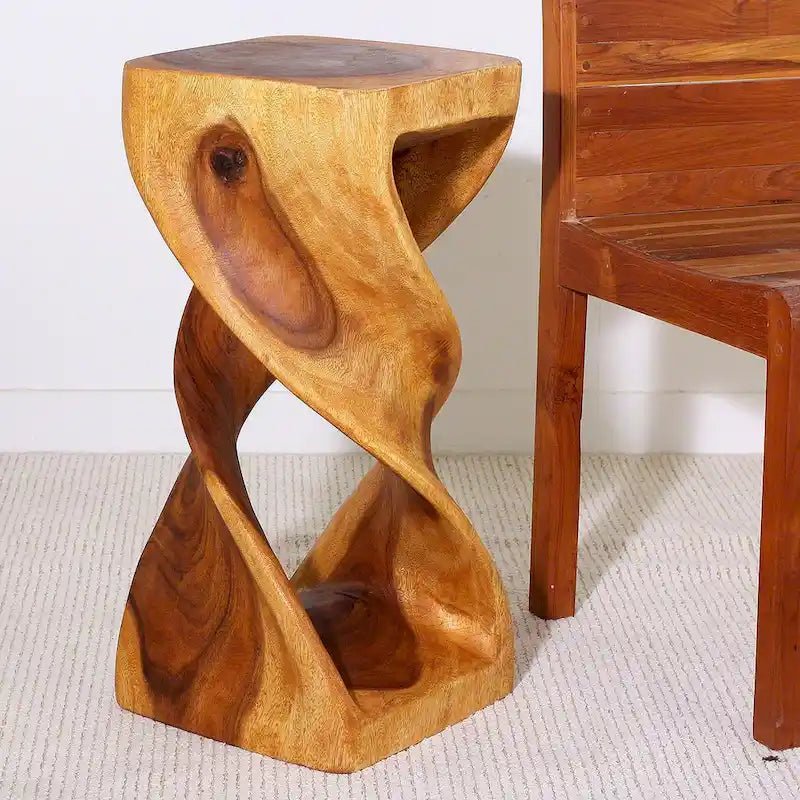 Haussmann Wood Double Twist Stool Table 12 in SQ x 26 in H Oak Oil - 12 x 12 x 26