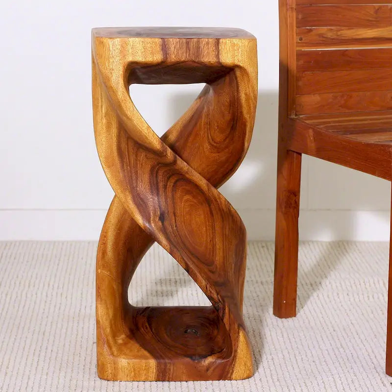 Haussmann Wood Double Twist Stool Table 12 in SQ x 26 in H Oak Oil - 12 x 12 x 26