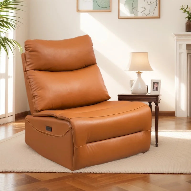 Genuine Leather Power Recliner, Reclining Sofa Chair, Minimalist Sofa