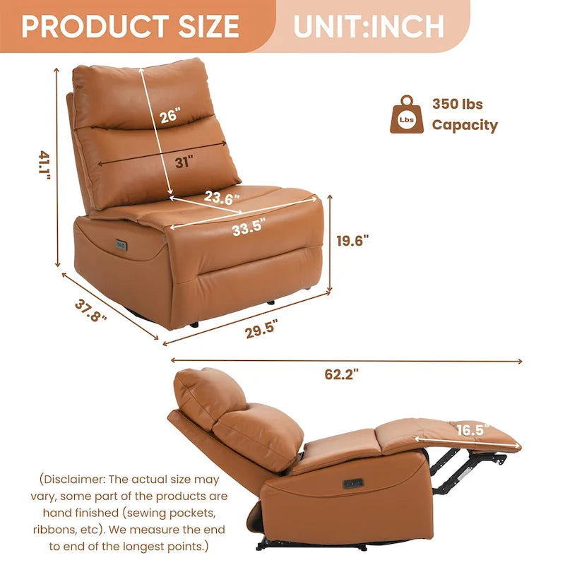 Genuine Leather Power Recliner, Reclining Sofa Chair, Minimalist Sofa