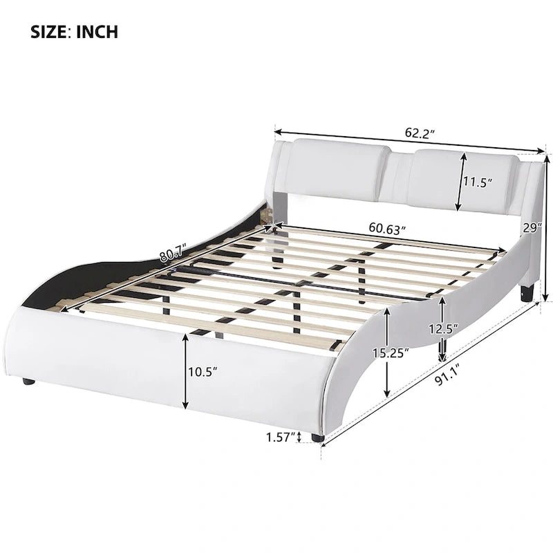 Upholstered Faux Leather Platform Bed with LED Light