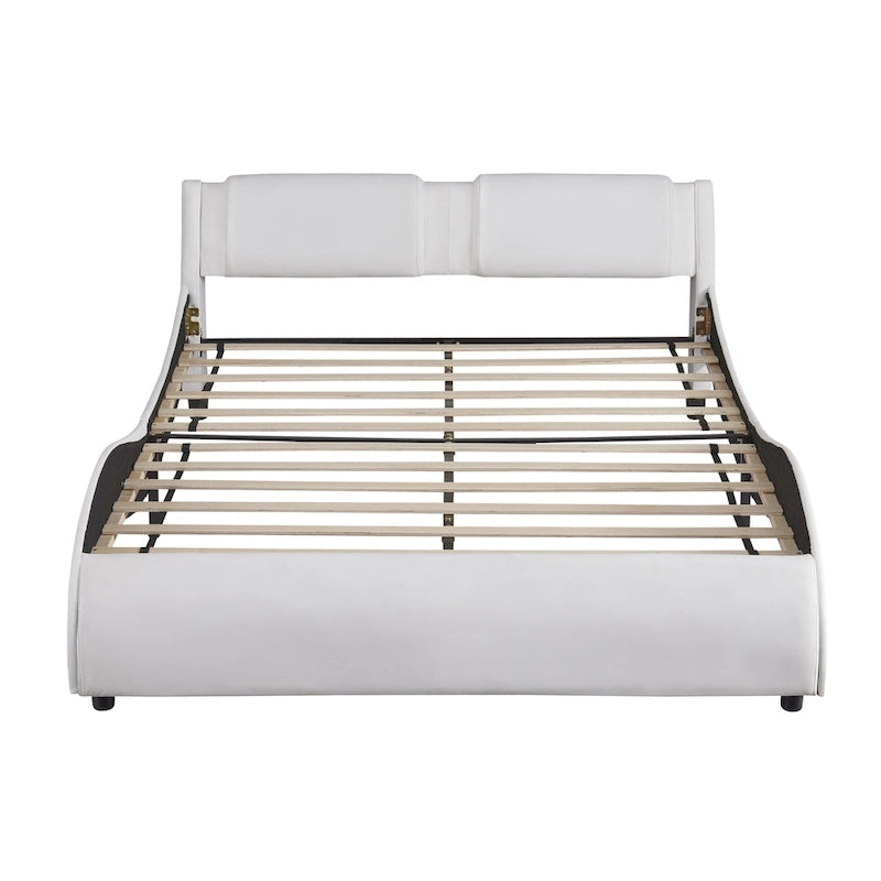 Upholstered Faux Leather Platform Bed with LED Light