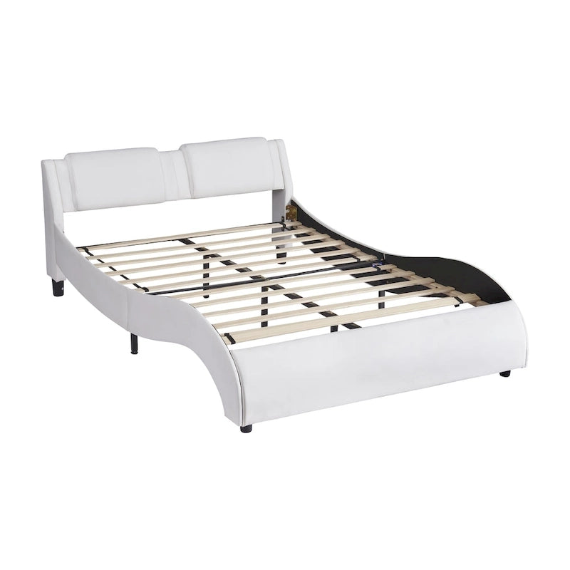 Upholstered Faux Leather Platform Bed with LED Light