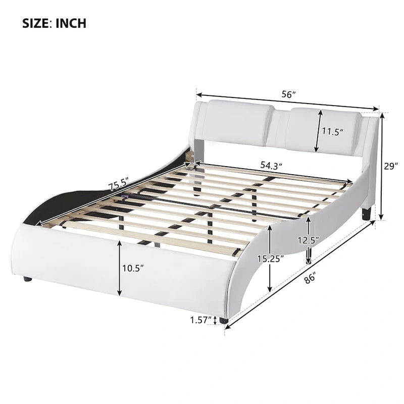 Upholstered Faux Leather Platform Bed with LED Light