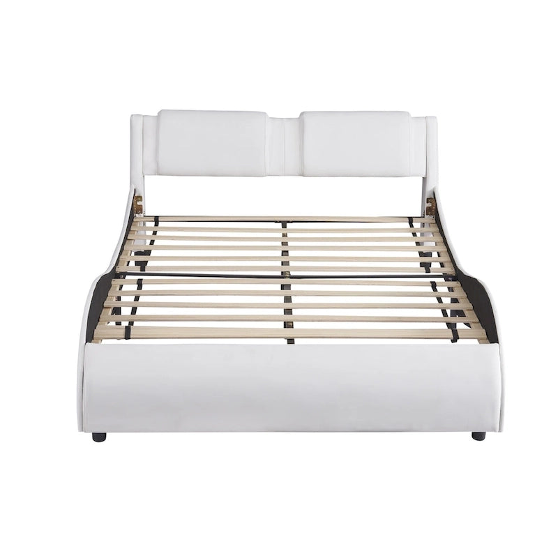 Upholstered Faux Leather Platform Bed with LED Light