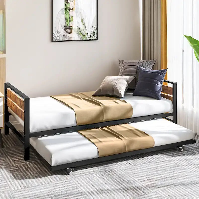 Twin Black Pull-out Metal Bed