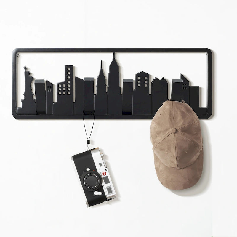 Black Wood 4-Hook Wall-Mounted Coat and Towel Rack - 22.3 Wide