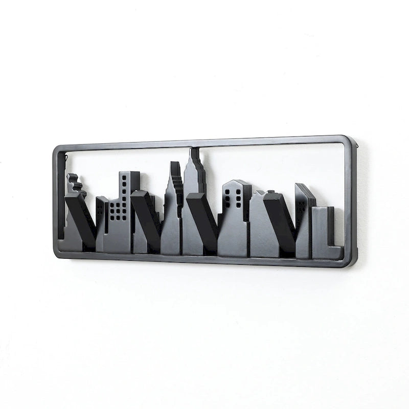 Black Wood 4-Hook Wall-Mounted Coat and Towel Rack - 22.3 Wide