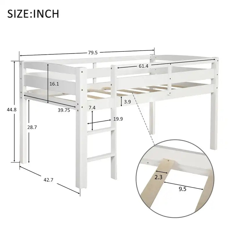 Merax Twin Wood Low Loft Bed with Ladder for Kids