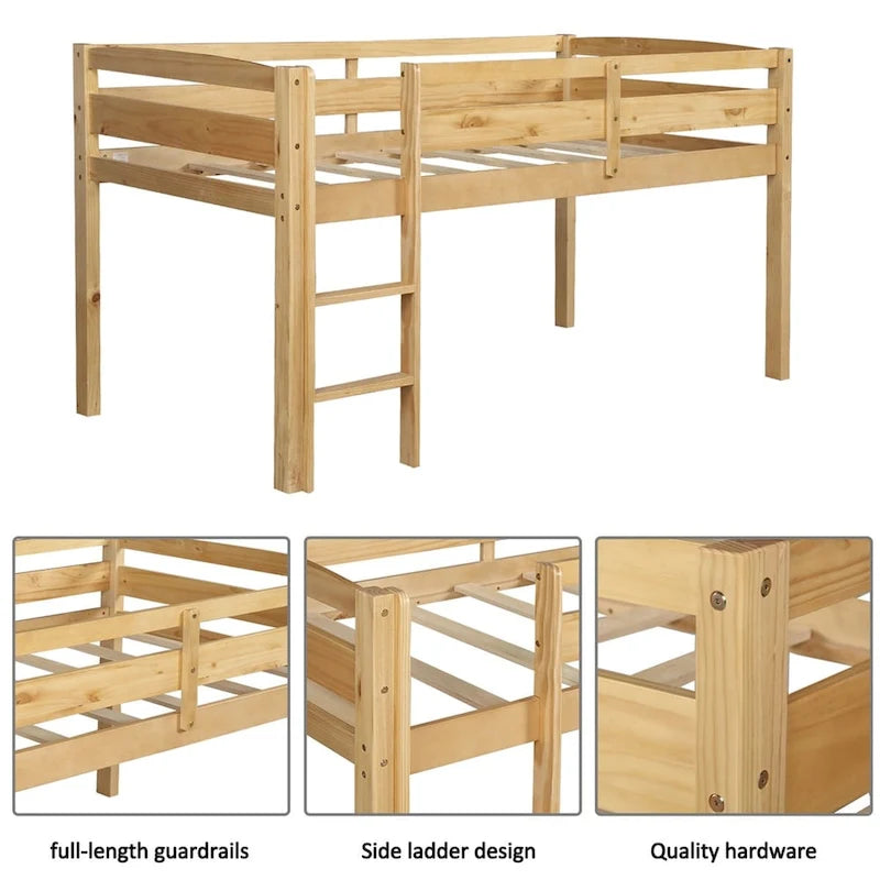 Merax Twin Wood Low Loft Bed with Ladder for Kids