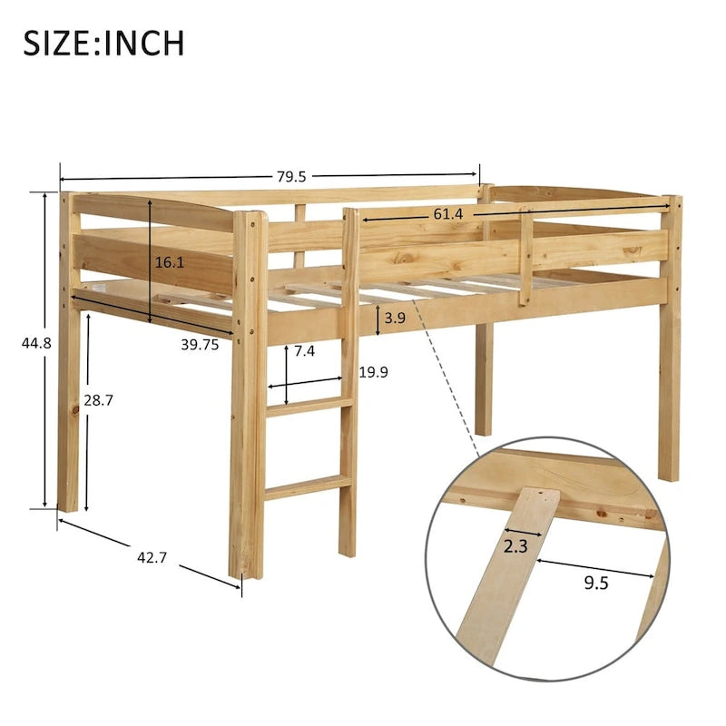 Merax Twin Wood Low Loft Bed with Ladder for Kids