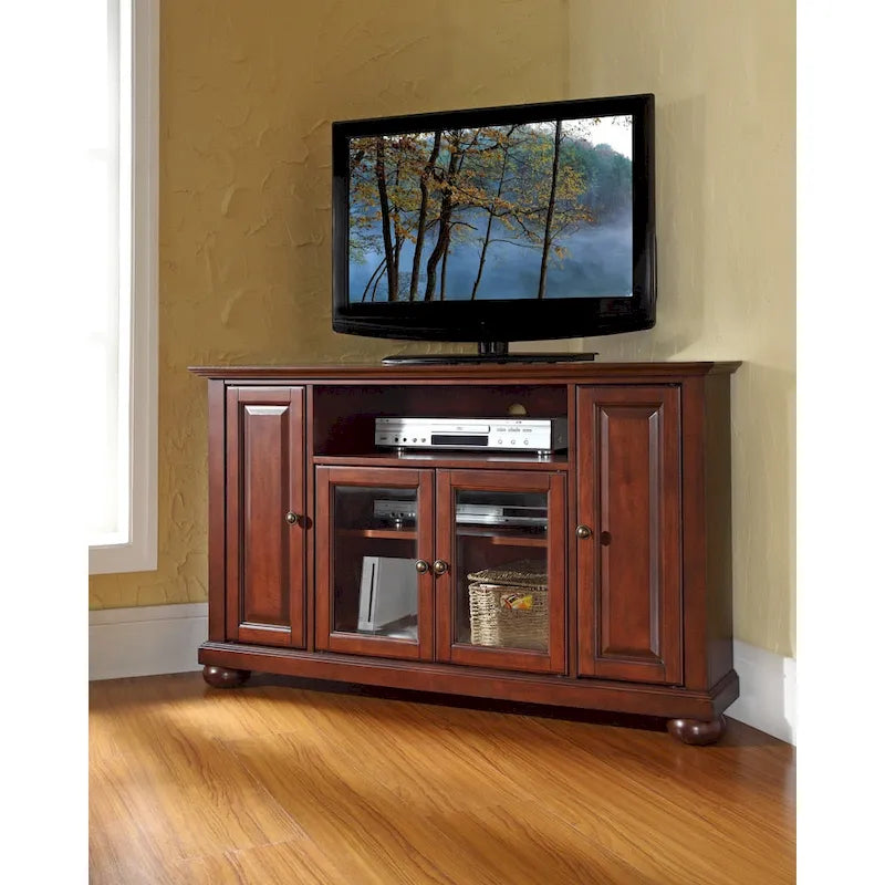 Crosley Alexandria 48 Corner TV Stand in Vintage Mahogany