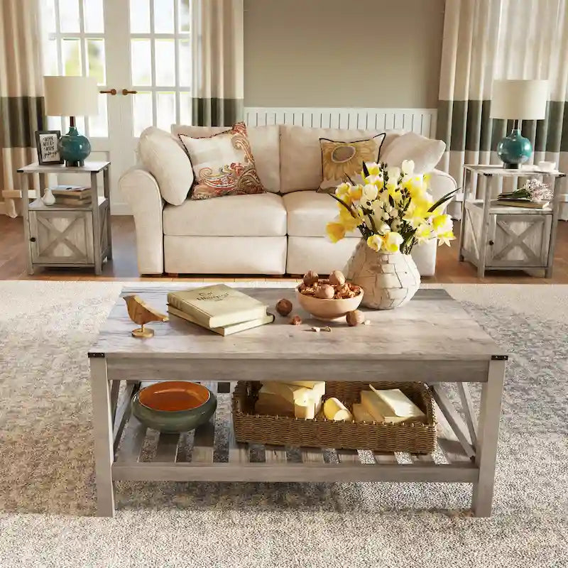 Pellebant 2-Tier Coffee Table Center Table Tea Table with Storage Shelf