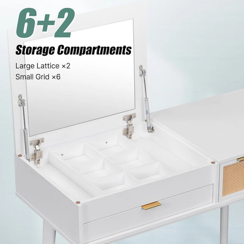 43.3 Classic Wood Makeup Vanity Set with Flip-top Mirror and Stool, Dressing Table with Three Drawers and storage space
